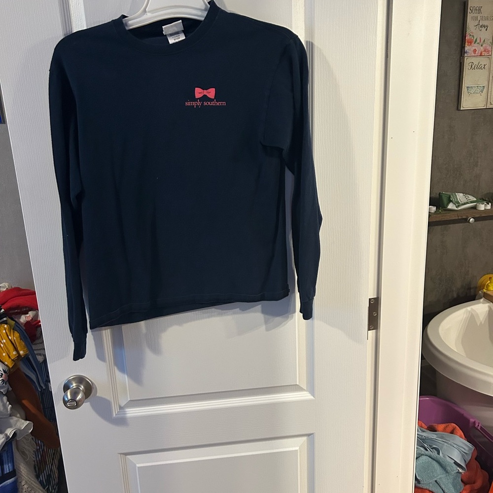 Blue and Pink Long Sleeve Tee with Crew Neck Style